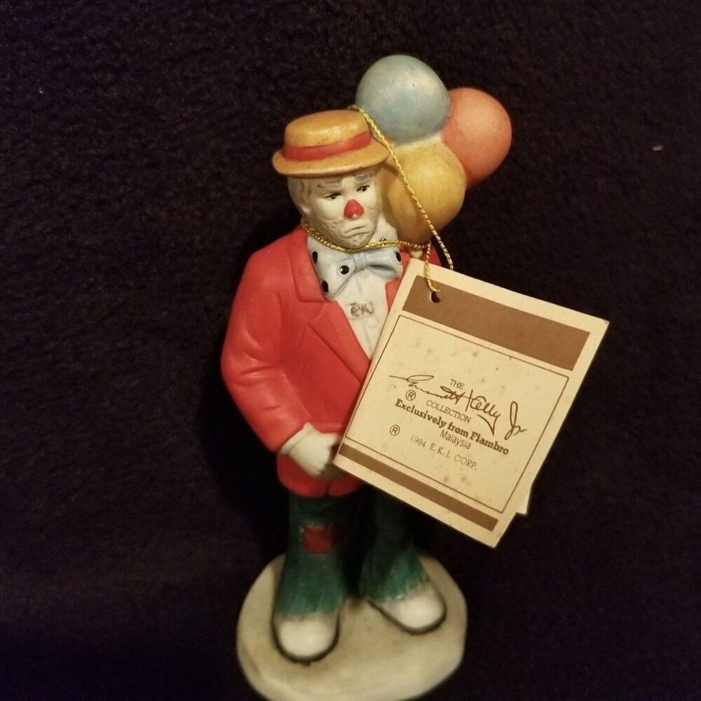 Emmet Kelly Jr EKJ Flambro Clown Hobo Bow Tie Balloons Handpainted Porcelain VTG